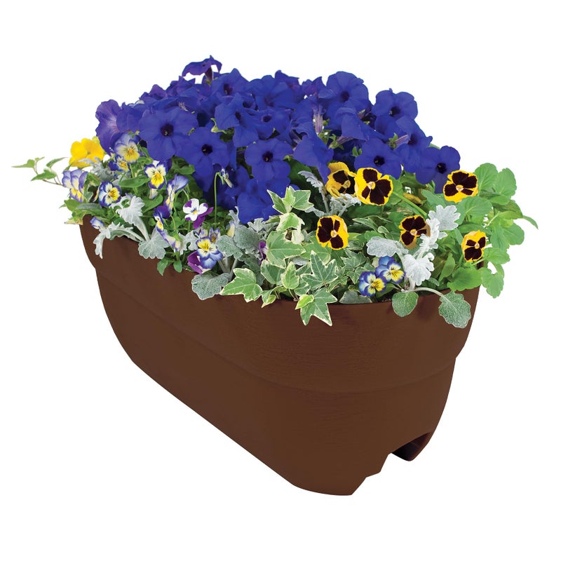 Emsco Group Bloomers Railing Planter with Drainage Holes â€“ 24" Weatherproof Resin Planter â€“ Brown, Plastic - Image 1